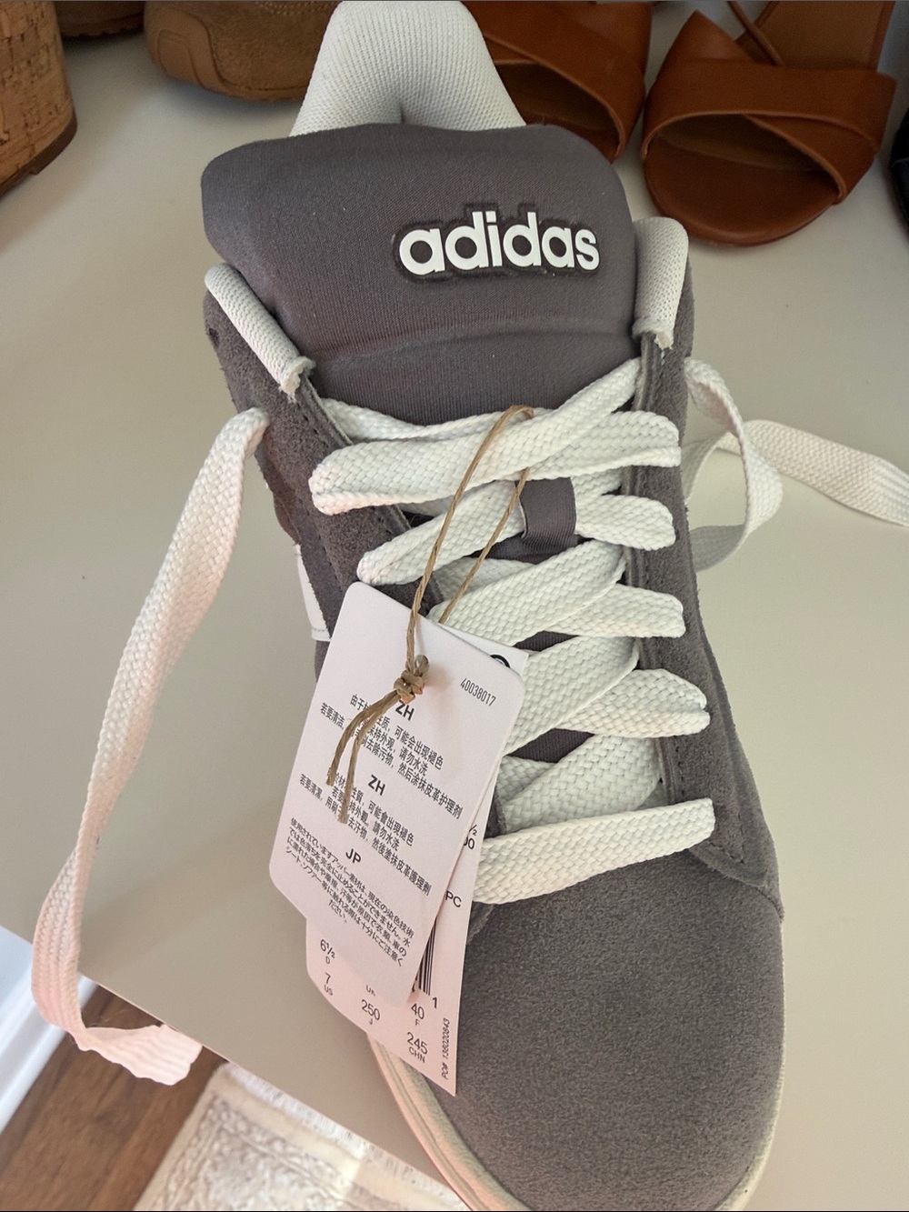 adidas Gray Suede Low-Top Sneaker with White Laces